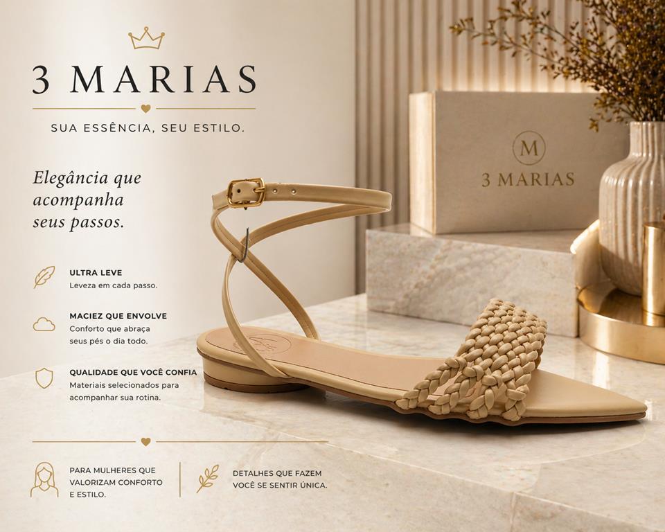 Sandália Salto Baixo Bico Folha - 3 Marias